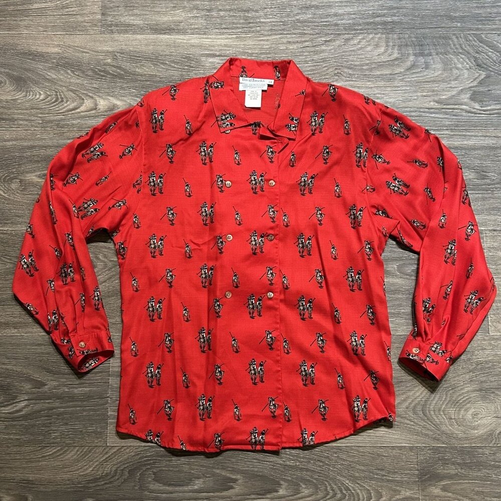 Vintage David Brooks Horse Polo Button Up Shirt Large 14 Equestrian Print Rayon